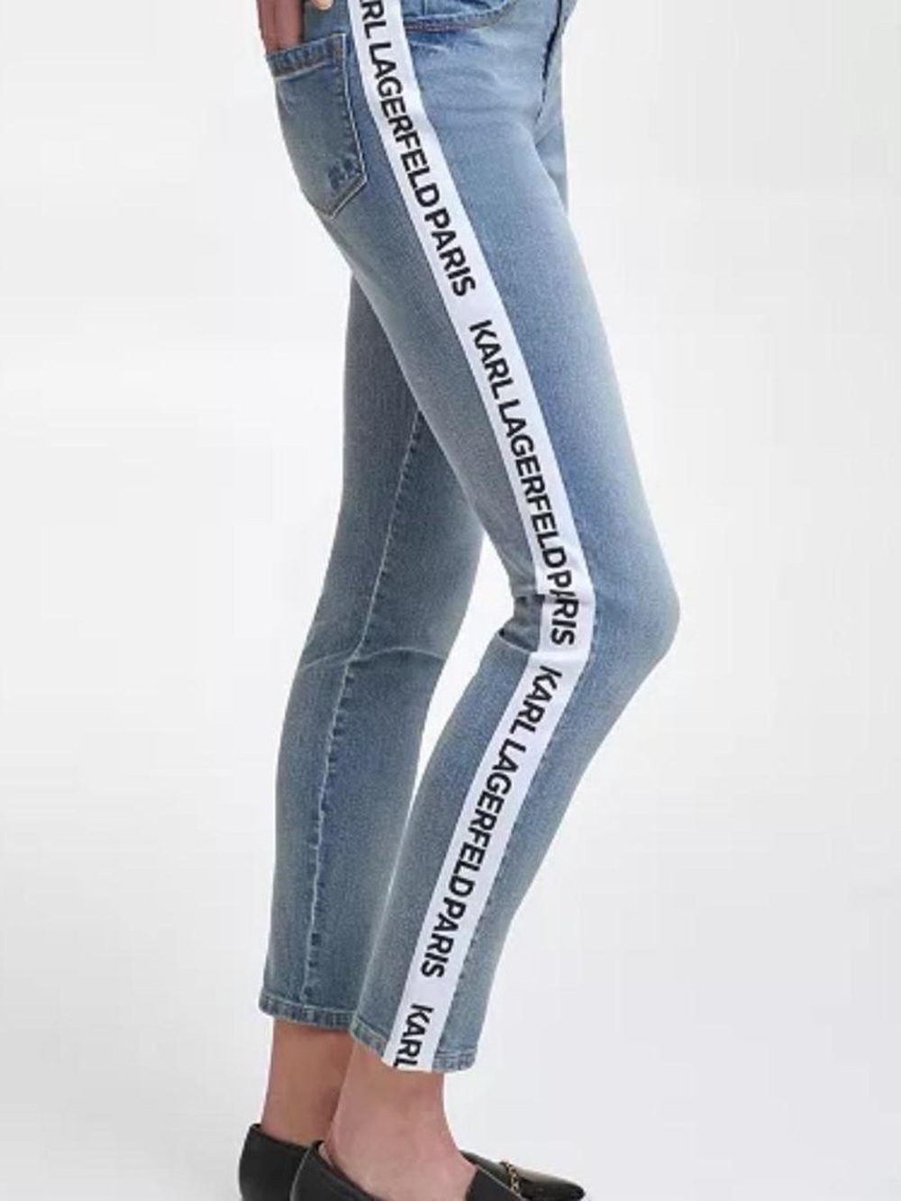 Karl Lagerfield Paris Women's Contrast Logo Taping Banded Jeans Blue White 12